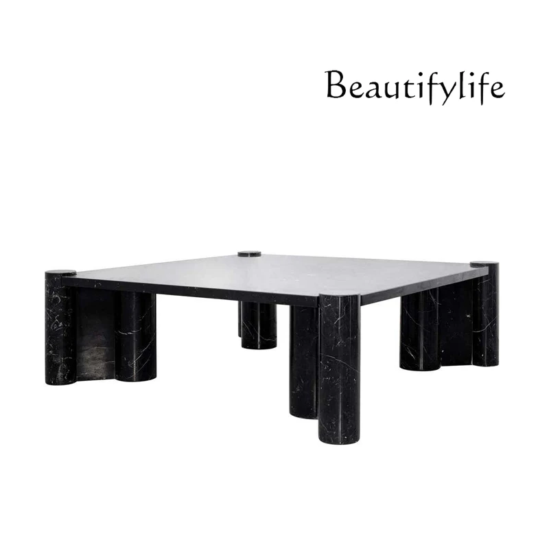 Nordic simple natural black and white root marble coffee table, hotel living room retro coffee table