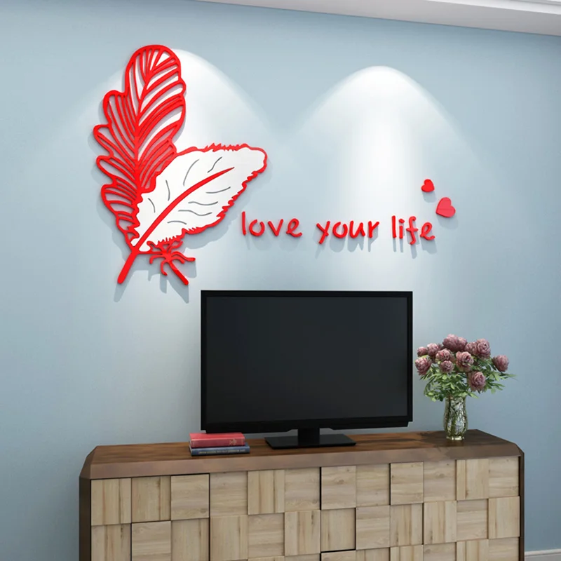 WS306 Creative feather paper Instagram style bedroom warm stickers Bedhead layout Wall stickers Living room TV wall decoration