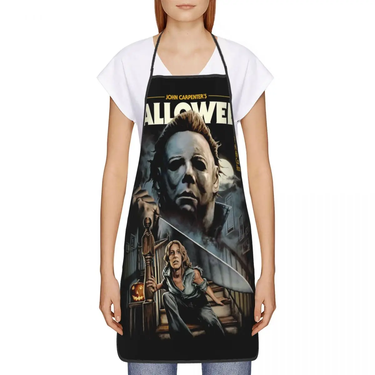 Unisex Halloween Michael Myers Bib Apron Adult Women Men Chef Tablier Cuisine for Cooking Kitchen Horror Movie Baking