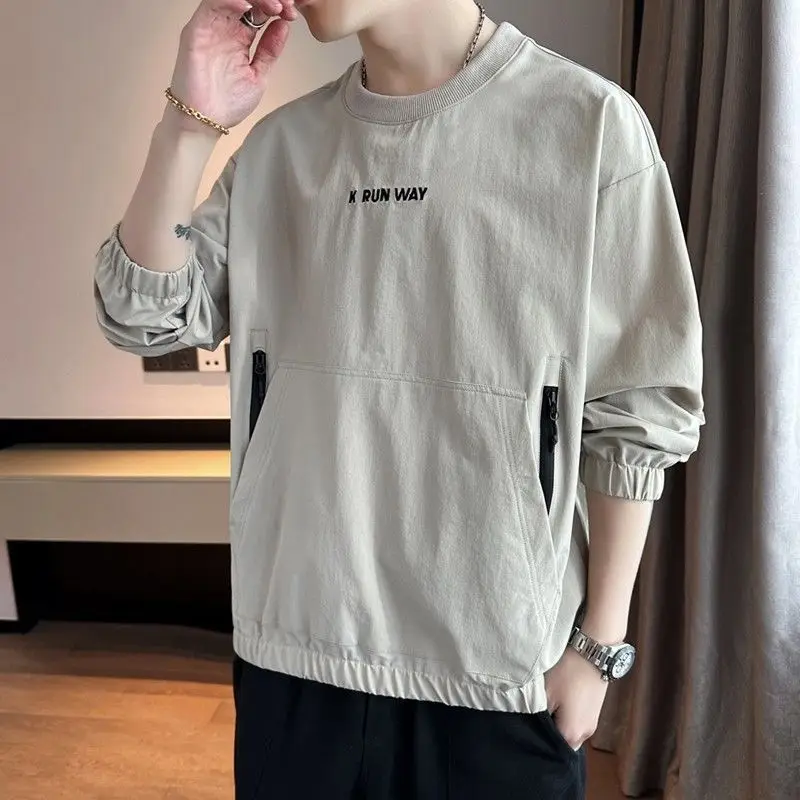 سترة برقبة دائرية للرجال لربيع وخريف 2025 بلوفر فضفاض جديد خفيف سريع الجفاف بأكمام طويلة تي شيرت #1