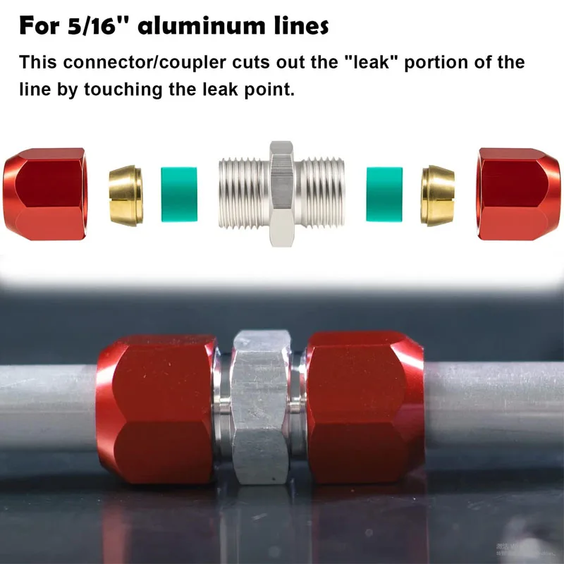 800-643 Line Splice Connector Splicer Coupler For 5/16'' Aluminum Lines, A/C Air Conditioning Repair Splice Connector