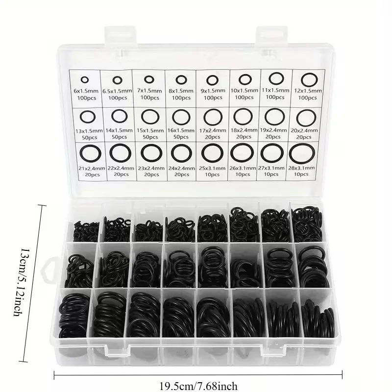 1200pcs NBR Nitrile Rubber O-Ring Kit Silicone Waterproof Seal Assortment Set with Storage Box Durable Gasket