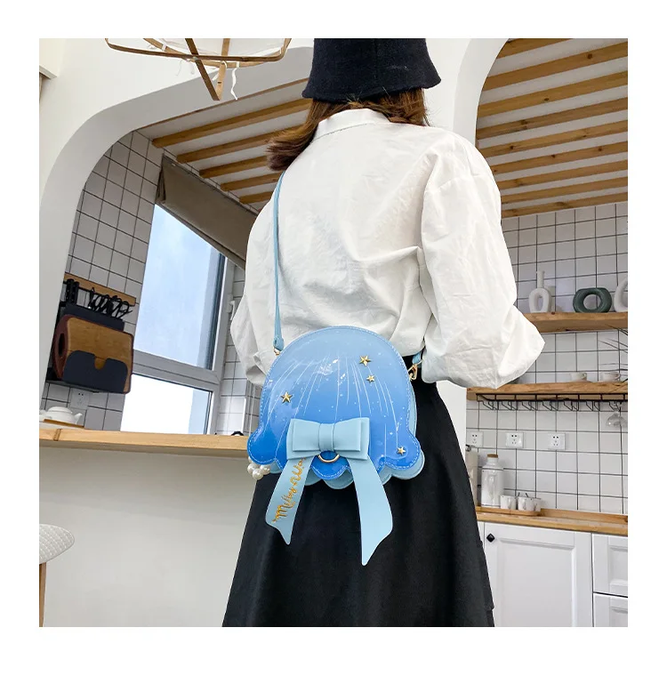 JIAERDI Lolita Bow Messenger Bag Women New Japanese Pearl Chic Pu Leather Crossbody Bags Ladies Sweet Kawaii Y2k Bags Aesthetic