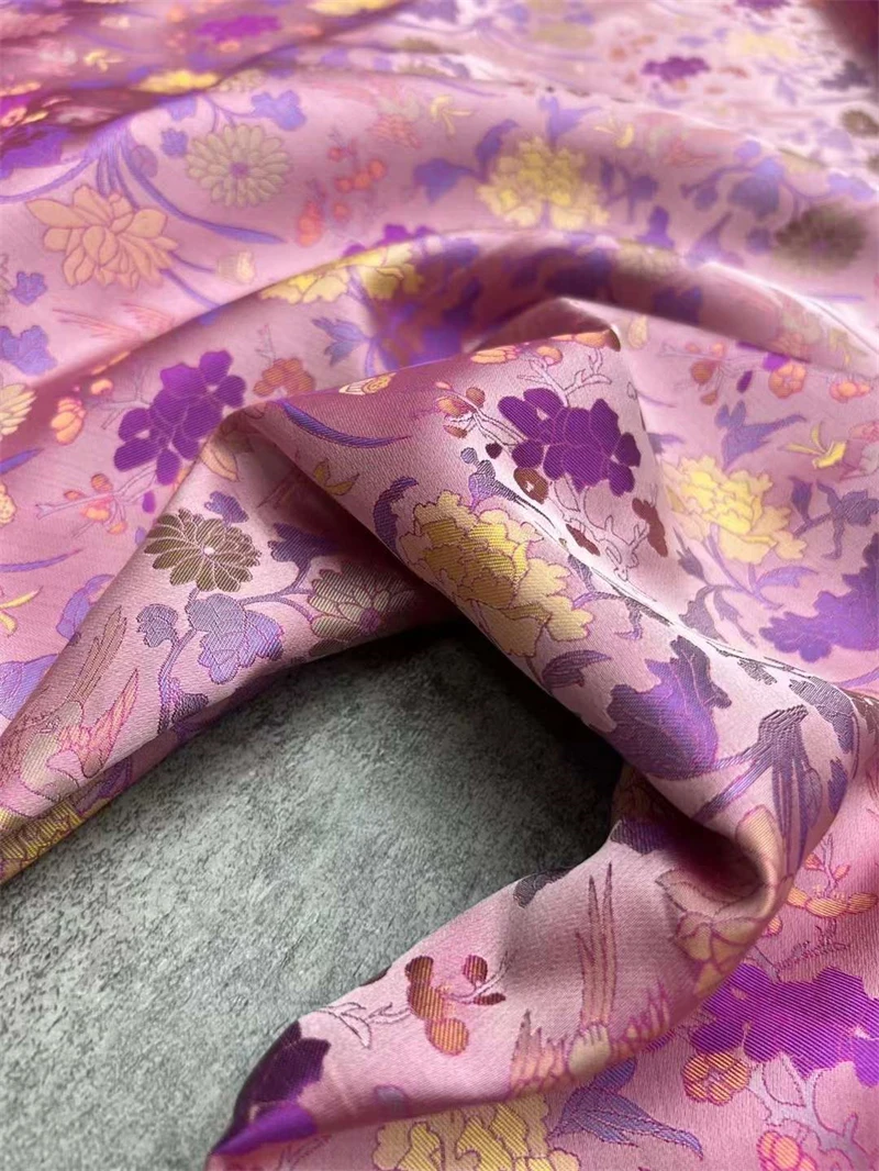 28momme Chinese Intangible Cultural Heritage New Song Brocade Pure Silk Jacquard Brocade Fabric Luxury Handmade Sewing Material