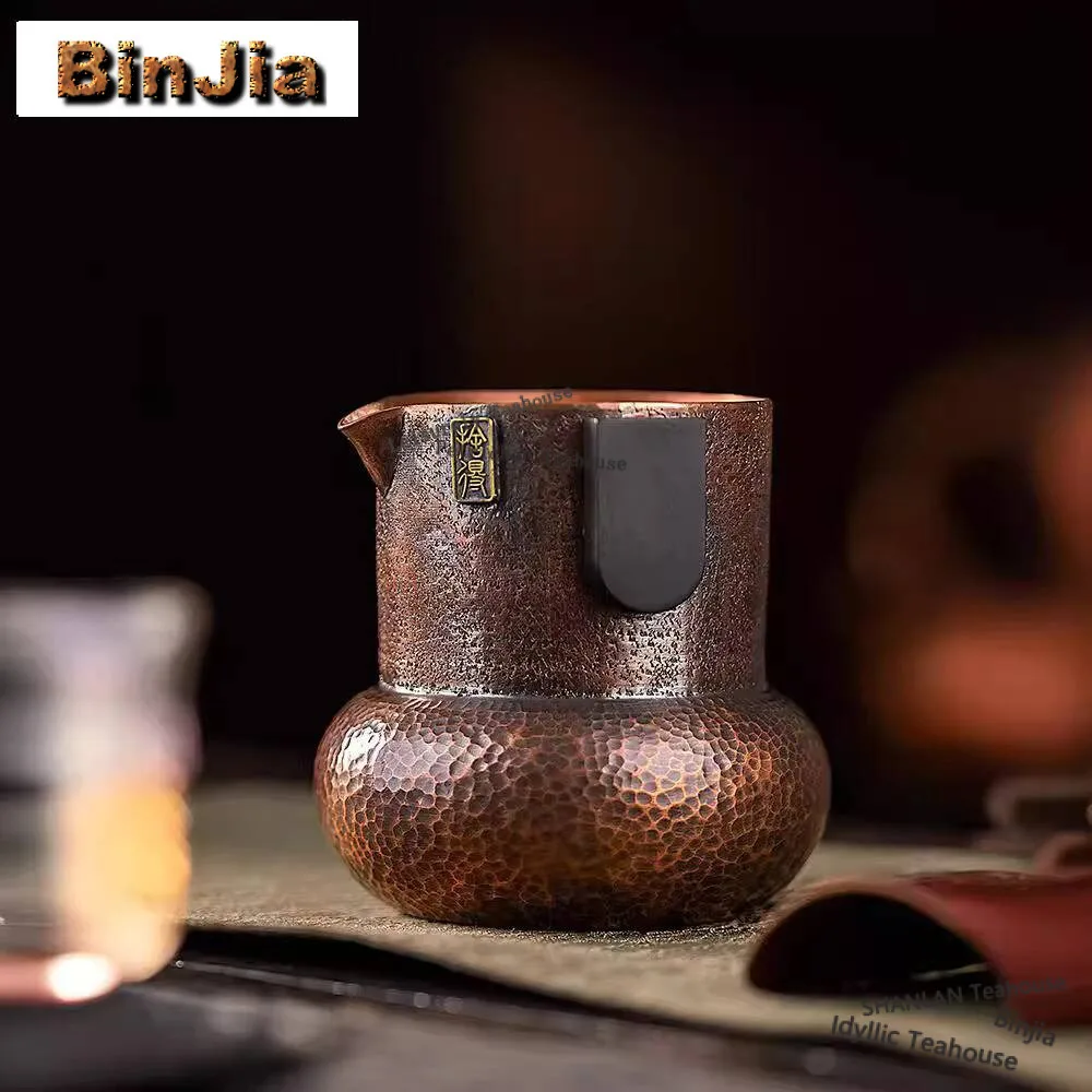330ml Handmade Hammer Pattern Tea Pitcher Japanese Red Copper Heat-resistant Cha Hai Justice Cup Cofee Divider Tea Set Supplies