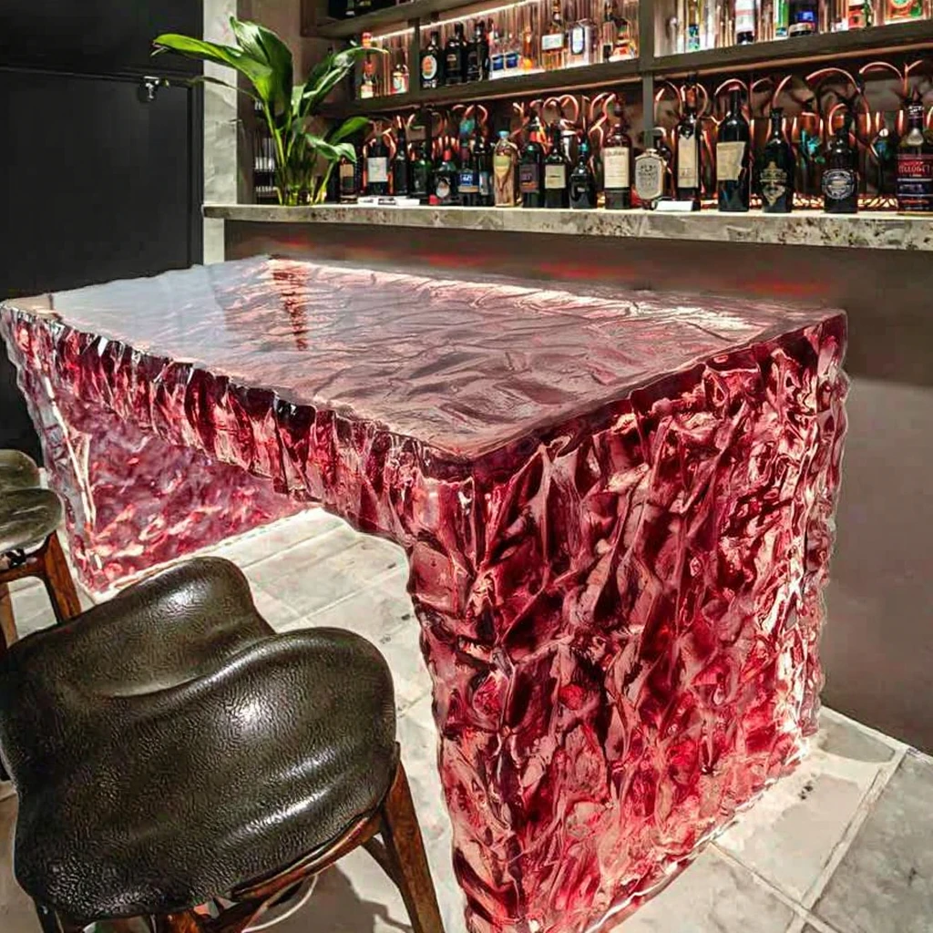 *Nordic Transparent Resin Handmade Durable Multipurpose Island Bar Dining Table Integrated Glowing Crystal Centerpiece Furniture