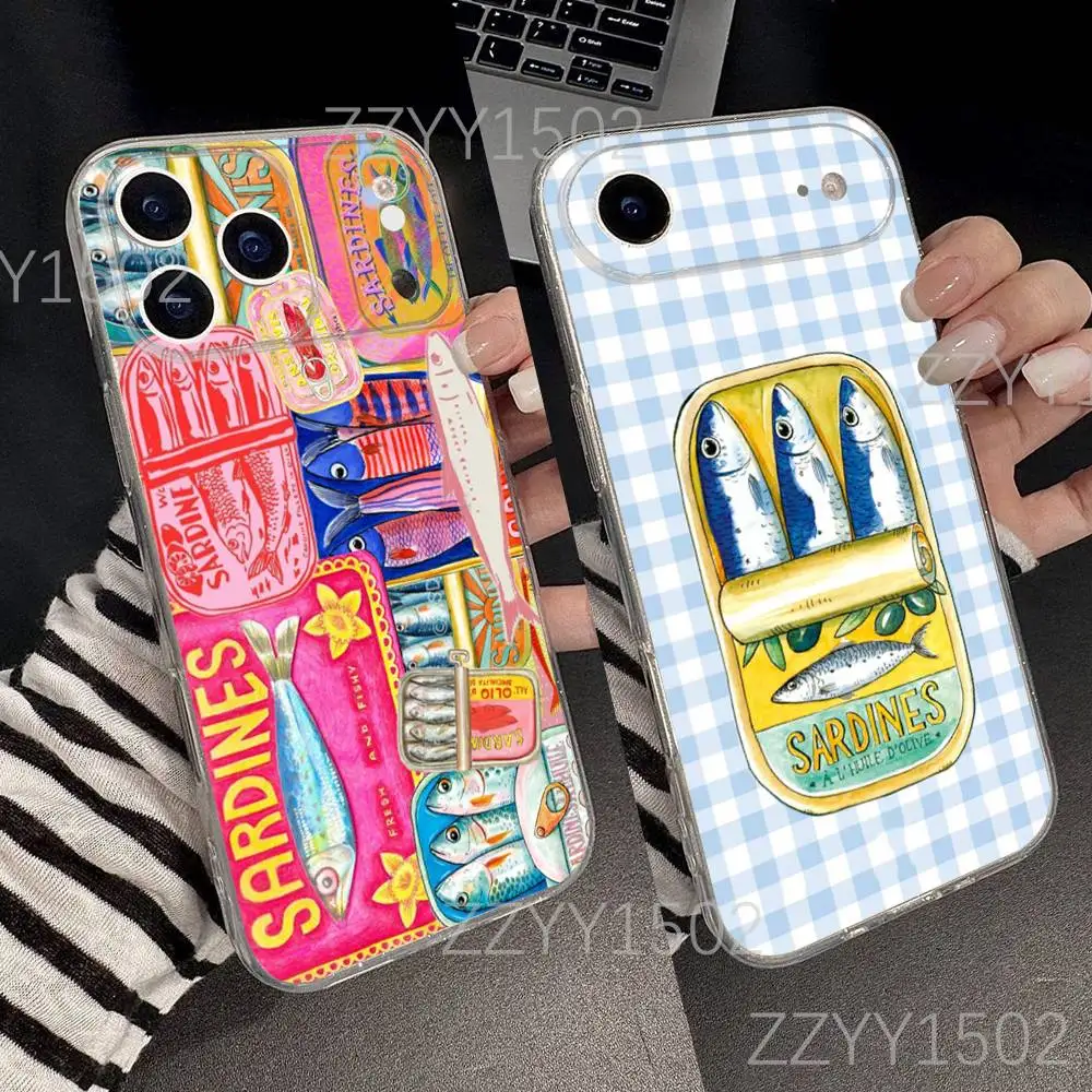 

Sardines Canned FISH For iPhone 17,16,15,14,13,12,11 Pro,Max,Plus,X,XS,XR,SE4,E Mini Transparent Print Phone Case