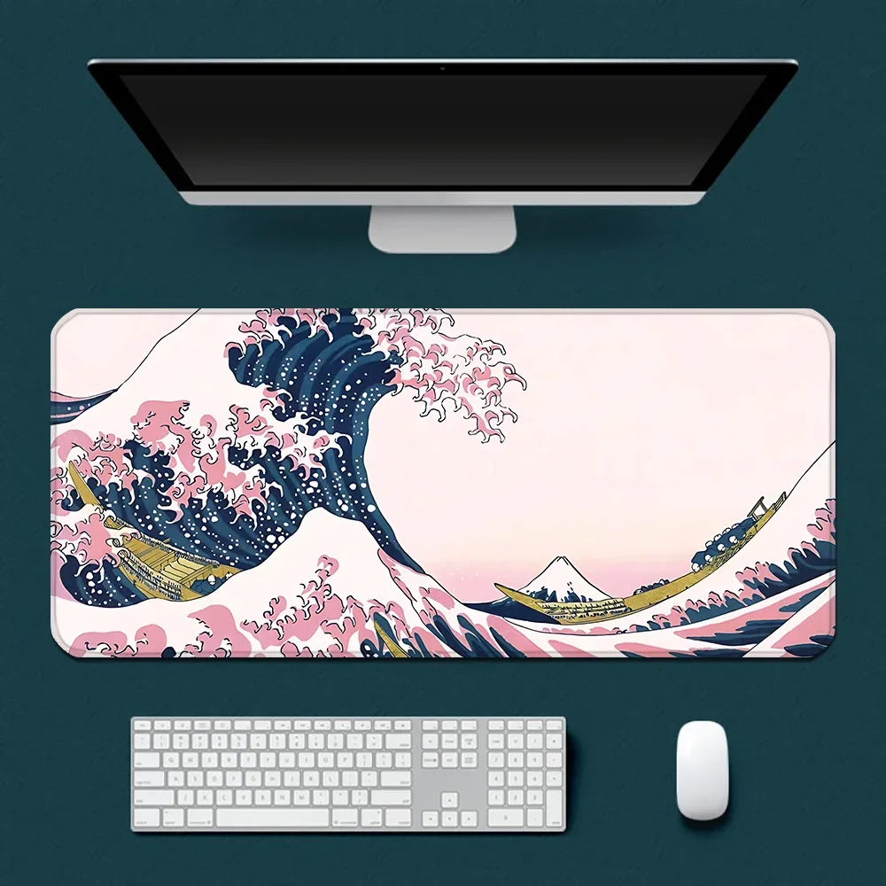 Japan Style Colorful Great Wave and Sun Rubber Non-slip Computer Laptop Accessories Office Mouse Pad Keyboard Tablemat 400*900mm