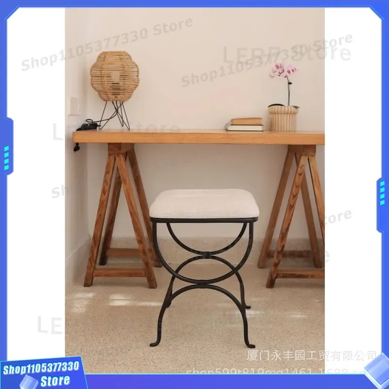 Modern Metal Dressing Stool Simple Retro Design Cotton Linen Soft Seat Mobile Shoe Changing Bench Medieval Style Bedside
