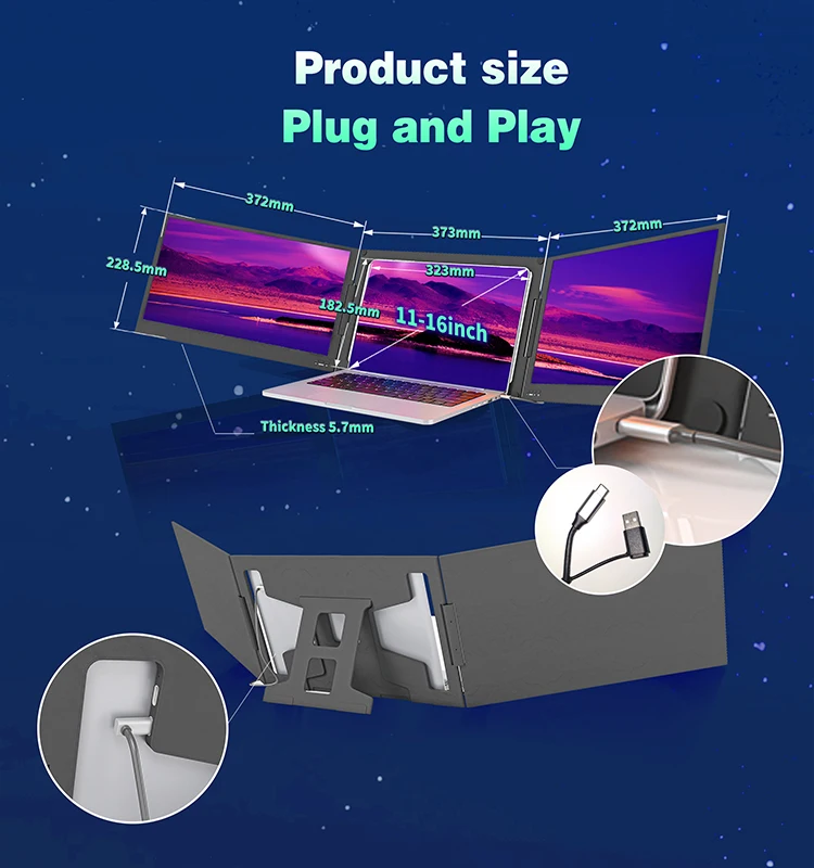 

MT-VIKI 15.6 Inch Laptop Screen Extender, Potable Screen For Laptop Only One USB-C Cable Connection, Compatible