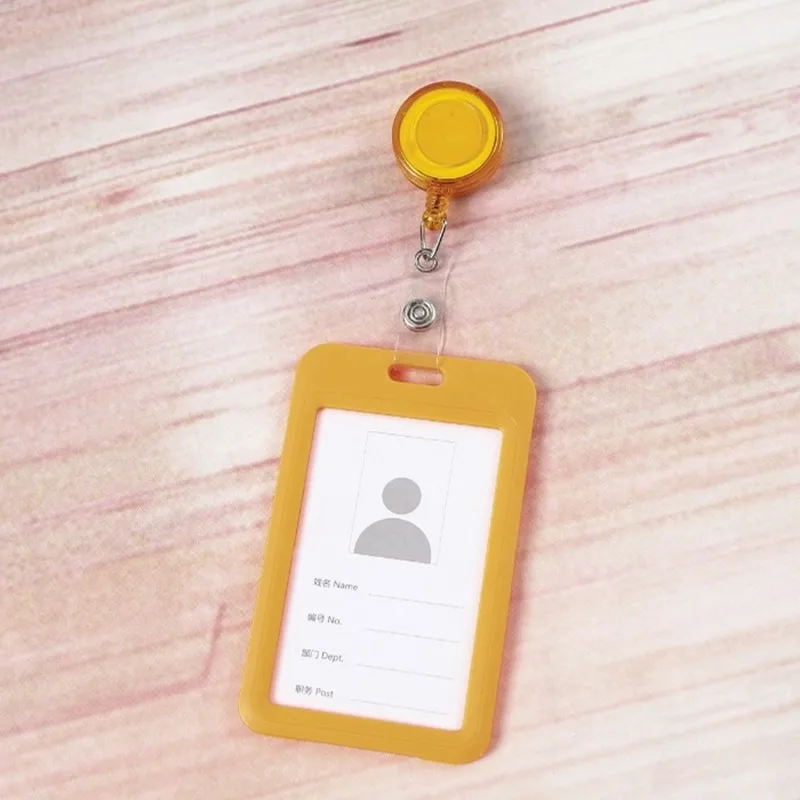 Candy Color Working Permit Employee's Pass Work Card Holder with Retractable Badge Reel Clips