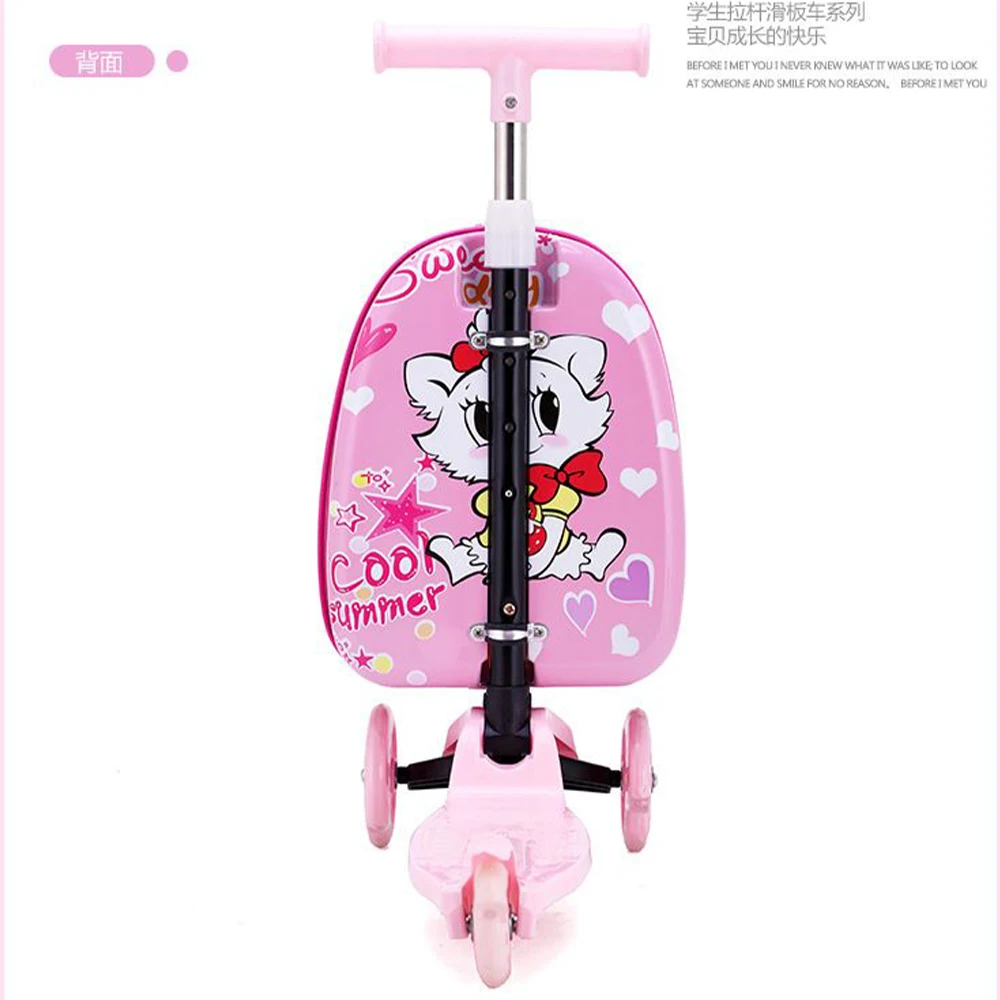 Sanrioed Hello Kitty 15 Inches Suitcase Child Scooter Glowing Wheel Anime Kawaii Cartoon KT Zipper Trolley Case Travel Boarding