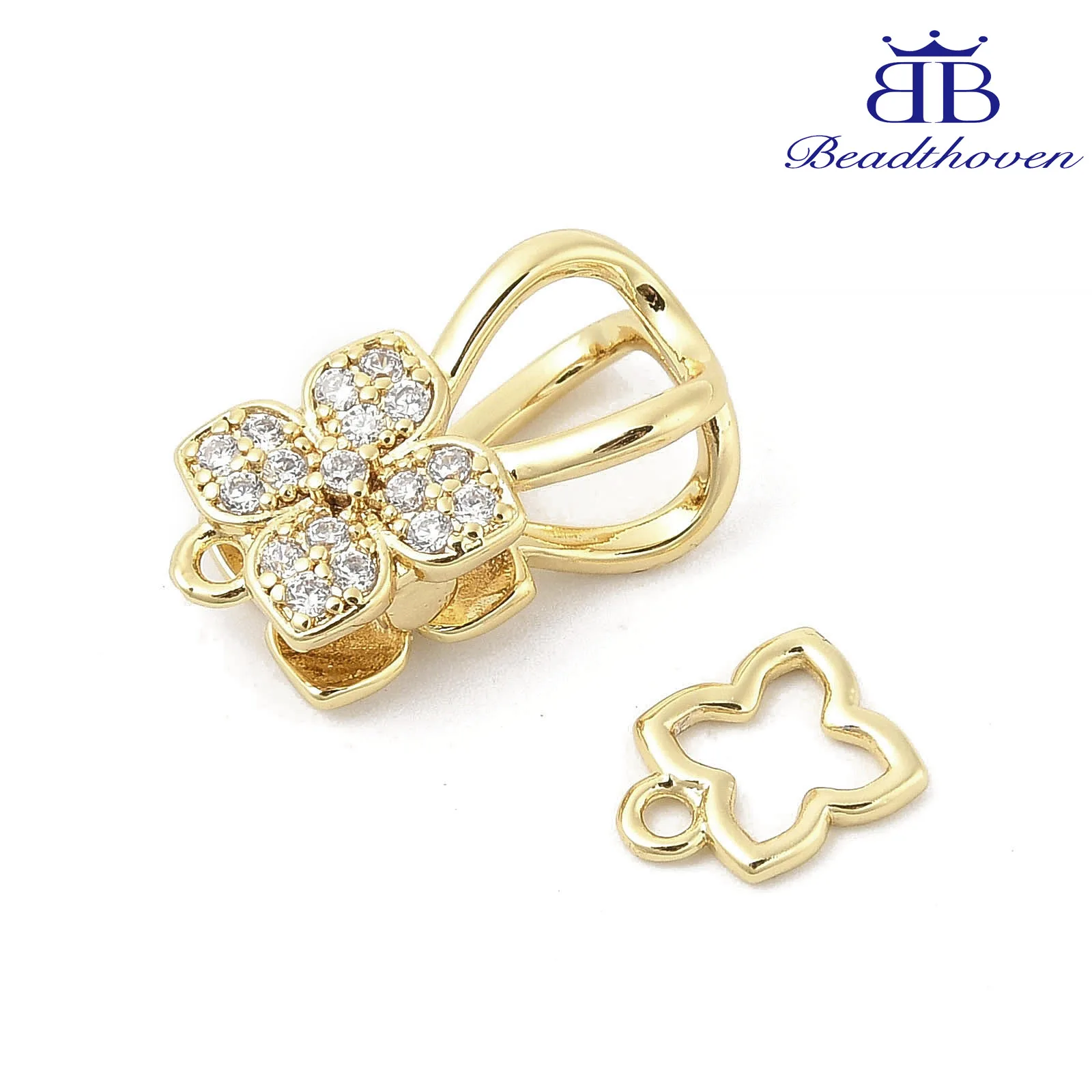 

10pcs 25mm Flower Interlocking Clasps Brass Micro Pave Clear Cubic Zirconia Fastener Connector For Jewelry Making Supplies