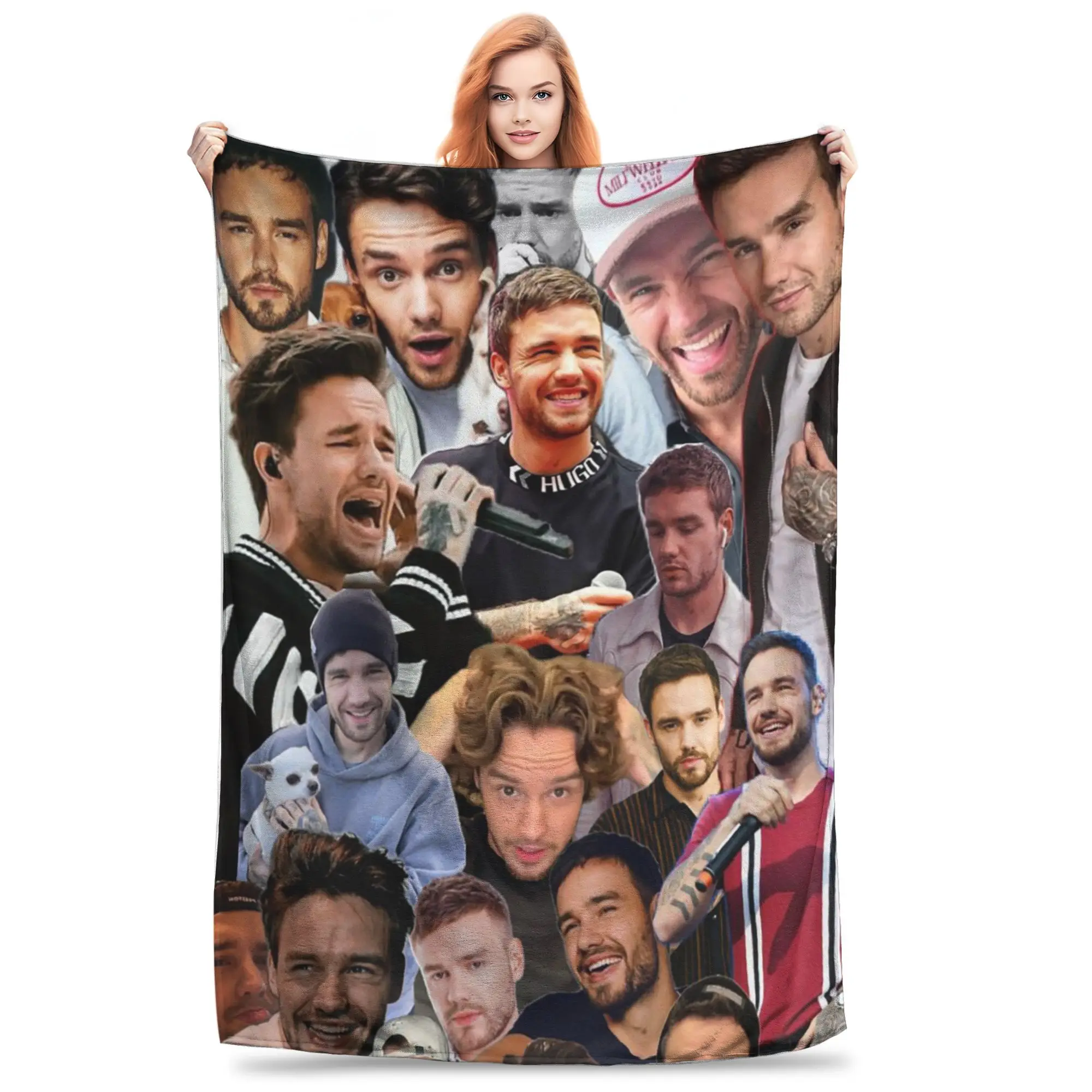 Flannel Throw Blanket Liam Payne Photo Collage Warm Plush Blankets Soft Bedding for Bed Living room Home Picnic Sofa