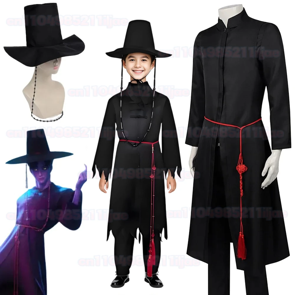 

Kids Fantasia Demon Hunter of KPop Saja Boys Cosplay Black Hat Suits Movie Disfraz Costume Men Halloween Carnival Party Clothes