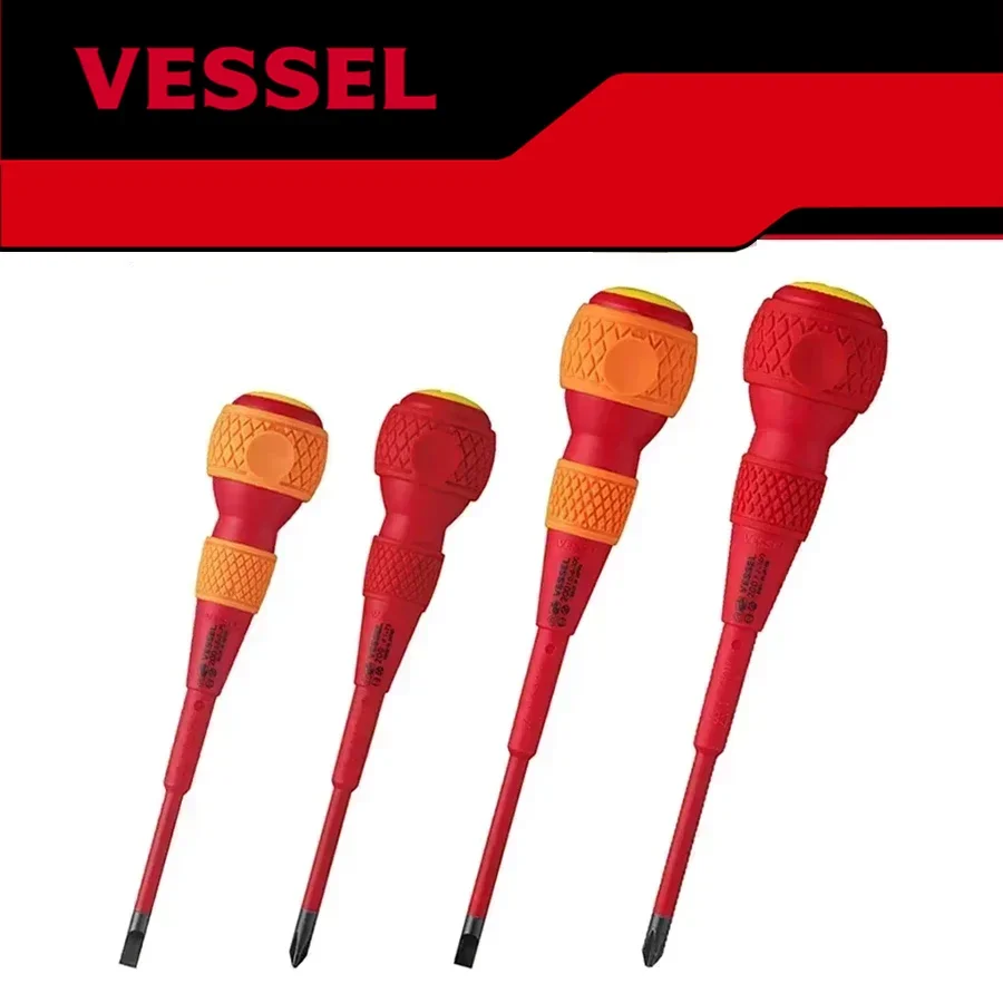 Genuine VESSEL BALL GRIP Insulated Screwdriver Made In Japan 1000V Insulating Electrician Tools 200 Series