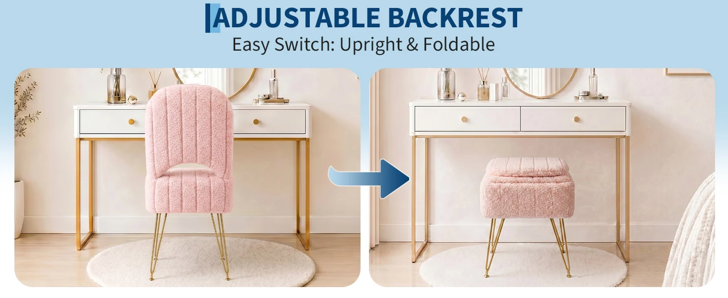 Foldable Vanity Stool Chair with Backrest