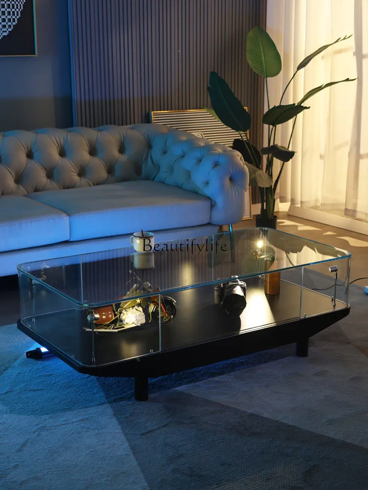 

Modern High-End Glass Coffee Table Living Room Furniture Suitable for Figurines with Light Ultra-White Glass Display Cabinet