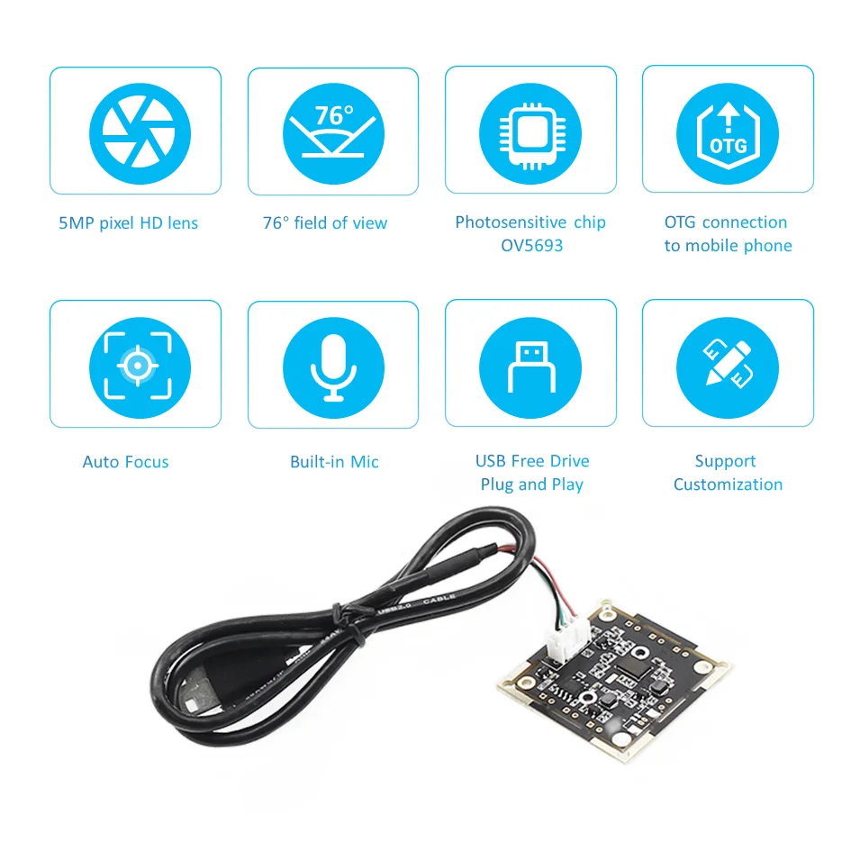 OV5693 USB Camera Module Mini Hidden Auto Focus Cameras 5MP 30fps 2.8mm Built-in Mic USB2.0 UVC Support OTG For Android Laptops