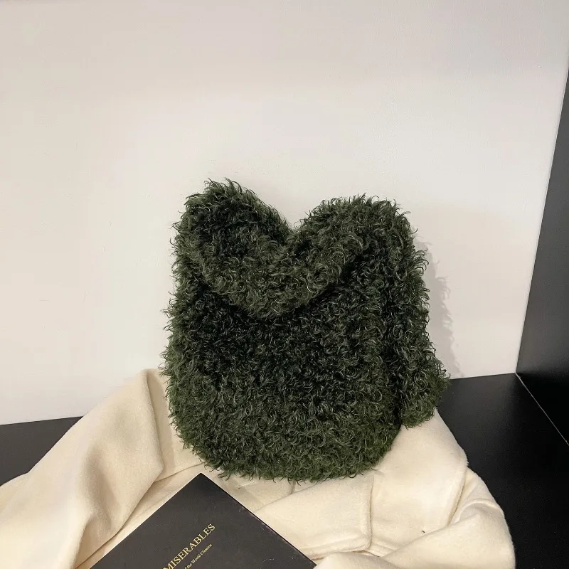 

2025 Autumn/winter Soft Plush Casual Tote Velvet Solid Color Zipper Large Capacity Bags Christmas Gift Atmosphere Shoulder Bags