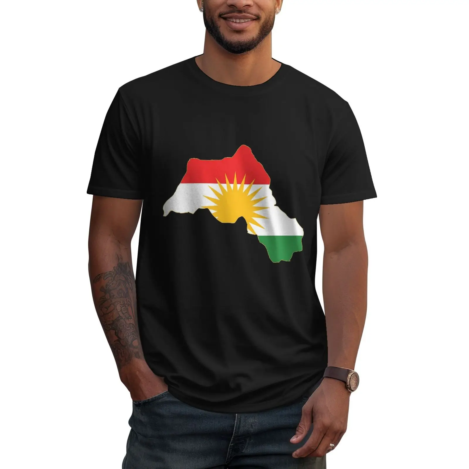 クルディスタン旗プリント Tシャツクルド地図男性女性半袖綿服ストリートトップス綿 100%