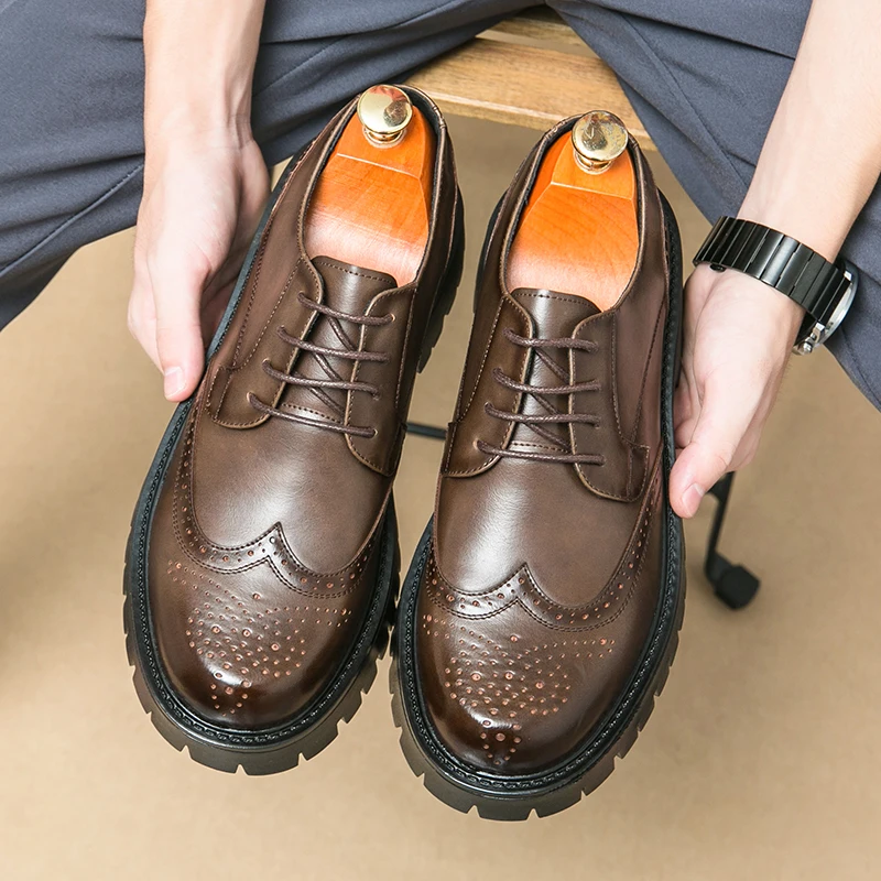 

Роскошные брендовые оксфорды на толстой подошве, мужская обувь, уличная защитная обувь, мужская прочная повседневная кожаная высококачественная рабочая обувь для мужчин