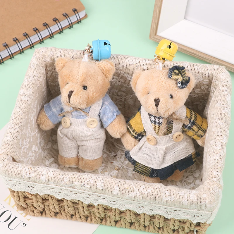 

12-13cm Cute Linen Bear Stuffed Toy Keychain Country Style Soft Animal Keychain Stuffed Toy For Bag Car Wedding Party Toy New