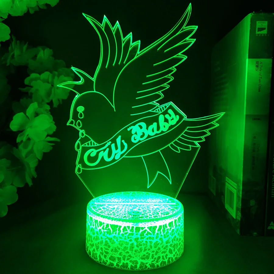 3D Cry Baby lil peep Dove Shape LED Anime Lamp Cute Acrylic Night Lamp RGB Flashing Gift Desktop Room Decor