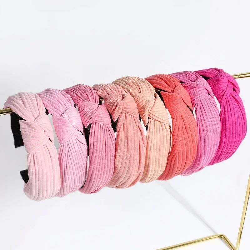 European American New Solid Knotted Hairbands Wide Cross Knit Hair Hoop Headwear Girls Women Hair Accessories