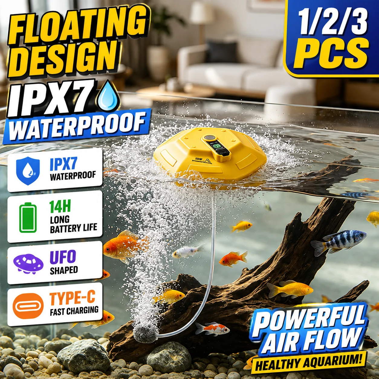 Fish Pond Aerator - Floating Fishing Aerator Pump USB Rechargeable