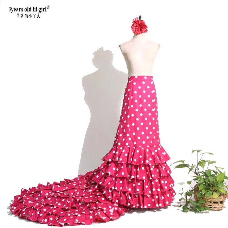 7 anslilgirl espagnol Flamenco Bata jupe multicouche Festival jupe pour femmes Costumes CWQ46