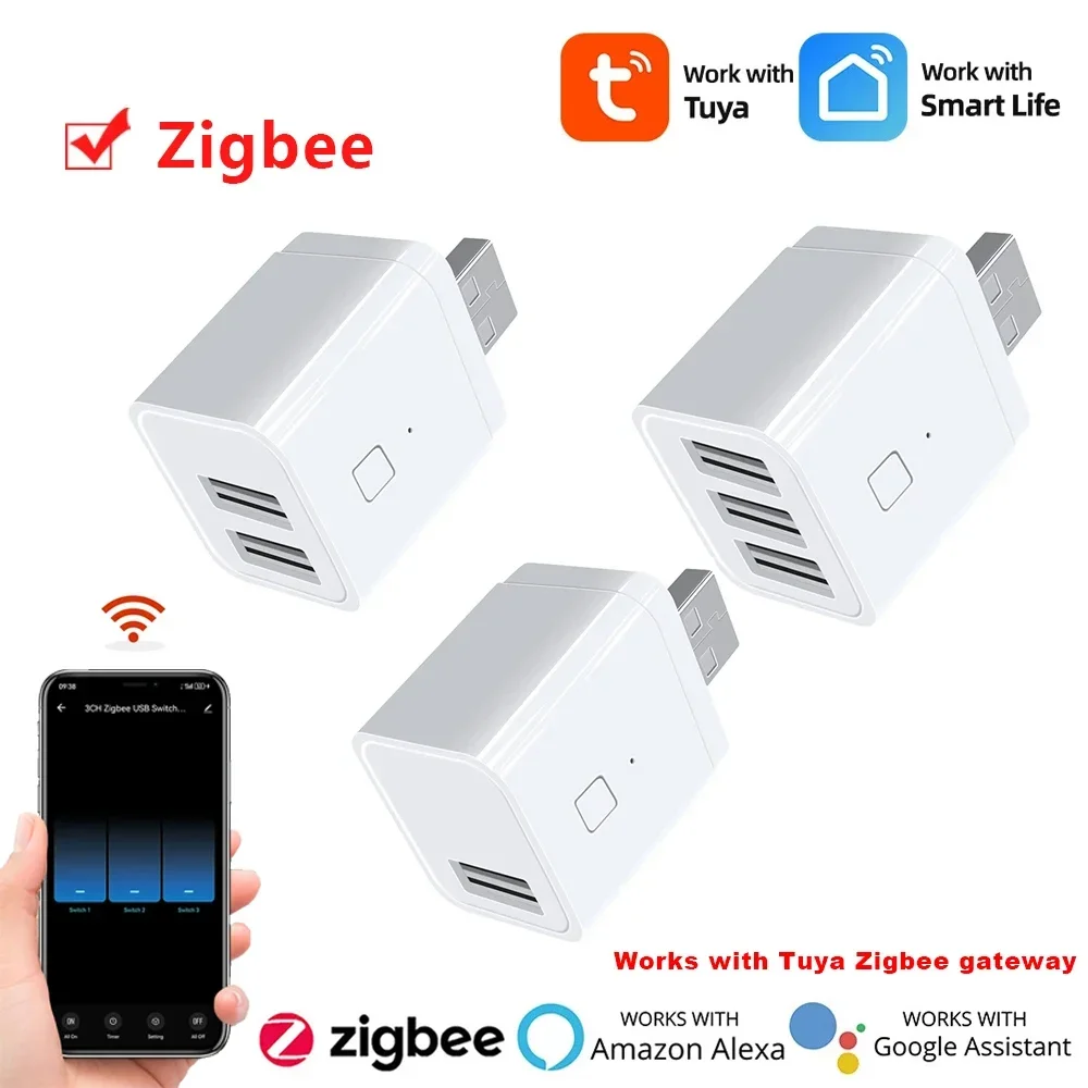 Tuya Smart Zigbee Micro 1 2 3 USB Adaptor Switch 5V Mini USB Power Adaptor Charger Plug Smart Life Control Via Alexa Google Home