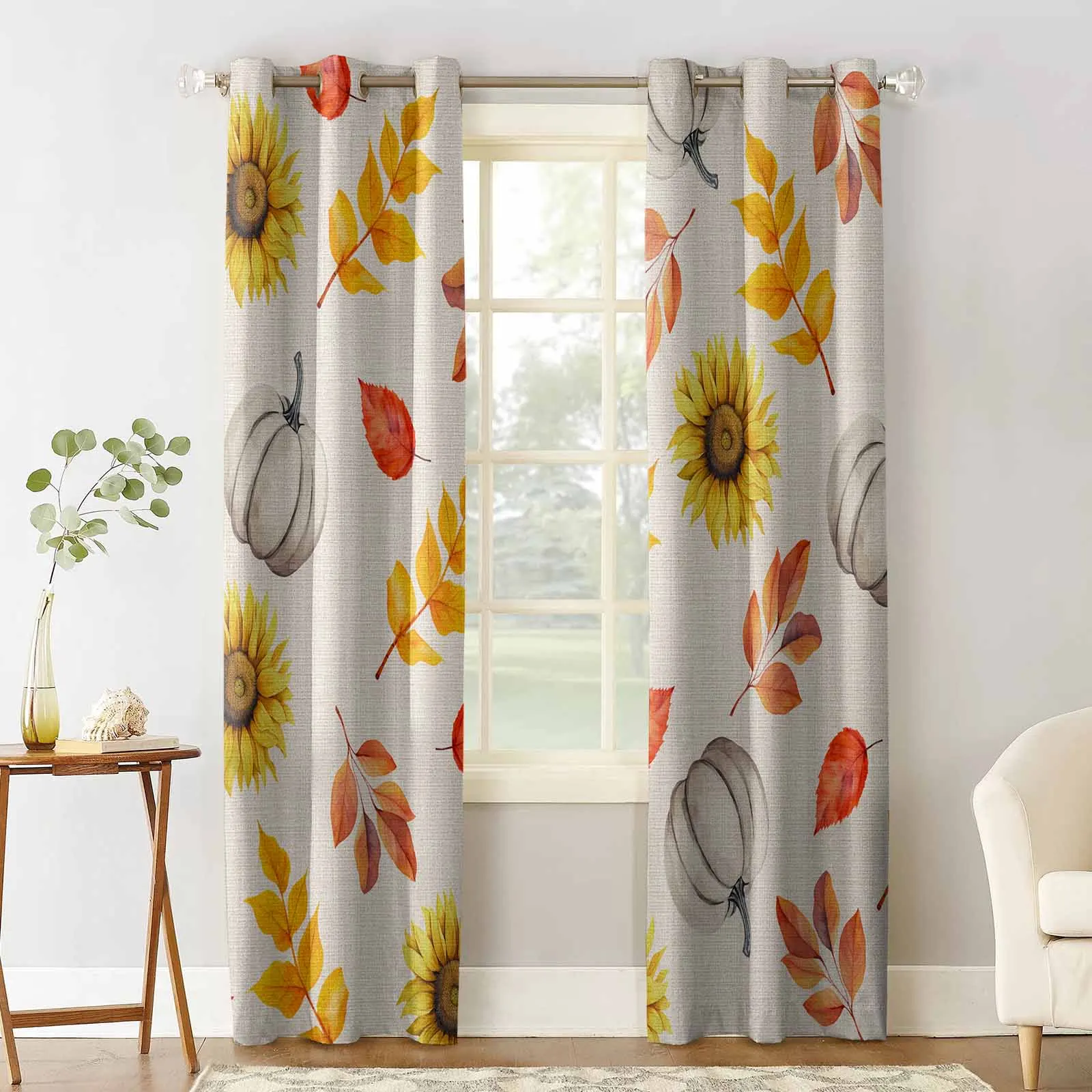 Autumn Sunflower Pumpkin Country Style Curtains for Living Room Window Decoration Curtains in Home Kitchen Luxury Bedroom Drapes