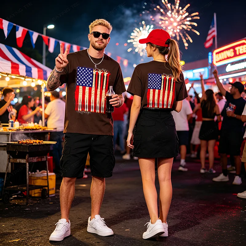 Lustiges Giraffen-T-Shirt mit amerikanischer Flagge, patriotisches 4. Juli T-Shirt, Y2k, niedlicher Tierdruck, US-Flaggen-Grafik, Damen- und Herrenbekleidung, Baumwoll-T-Shirts – Detail 3