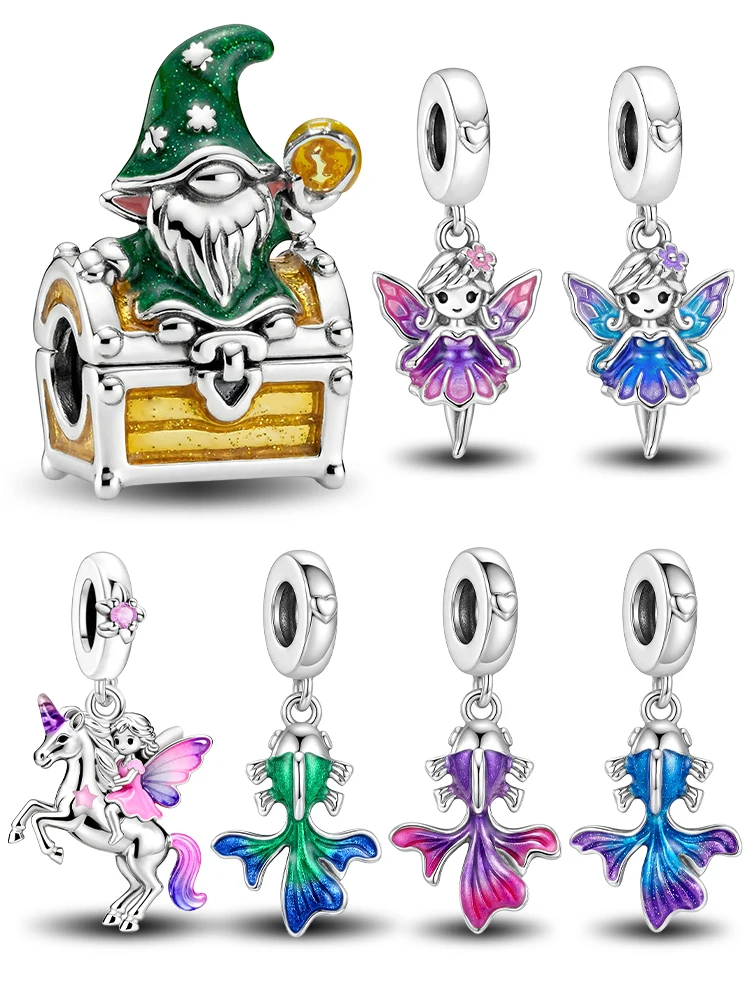 925 Sterling Silver Exquisite Elves Fighting Fish Series Charms Beads Fit Original Bracelets Bangles High Quality Jewelry Gift