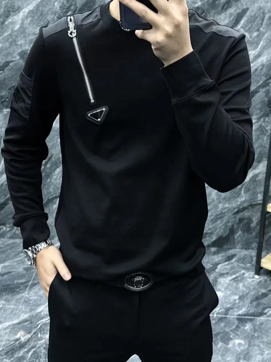 

Модная мужская футболка Slim Fit с длинным рукавом, эластичная, базовая, класса люкс, европейский стиль, весенняя новинка, молодежный тренд