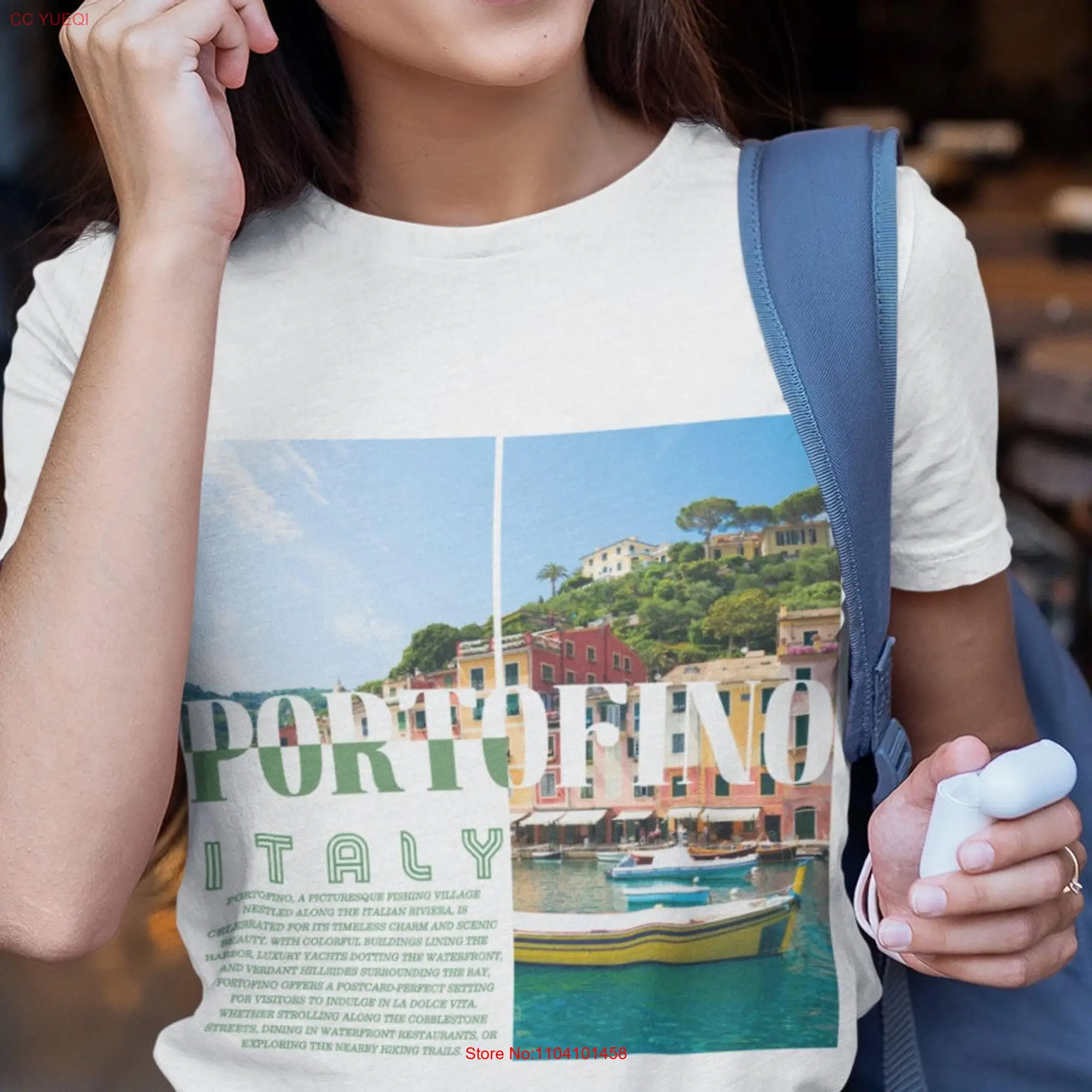 Portofino Italy T Shirt Vintage Women's Italian Coastal Travel Oversized Souvenir long or short sleeves