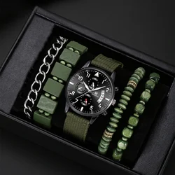 Men's stylish and handsome army green series quartz watch +4 bracelets