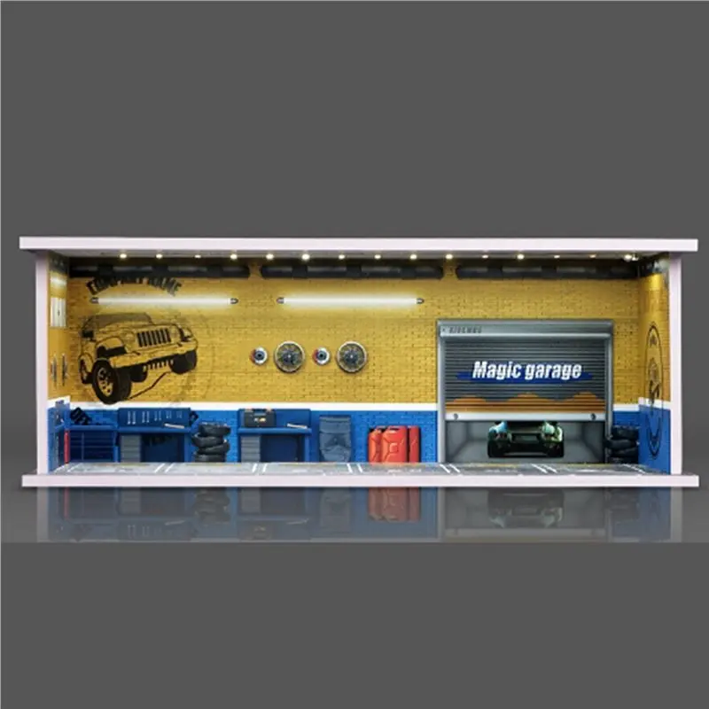 CYGJ-2X 1/64 Diorama Car Garage Model LED Lighting City Car Showroom Scene For Miniatures Vehicles Display Model