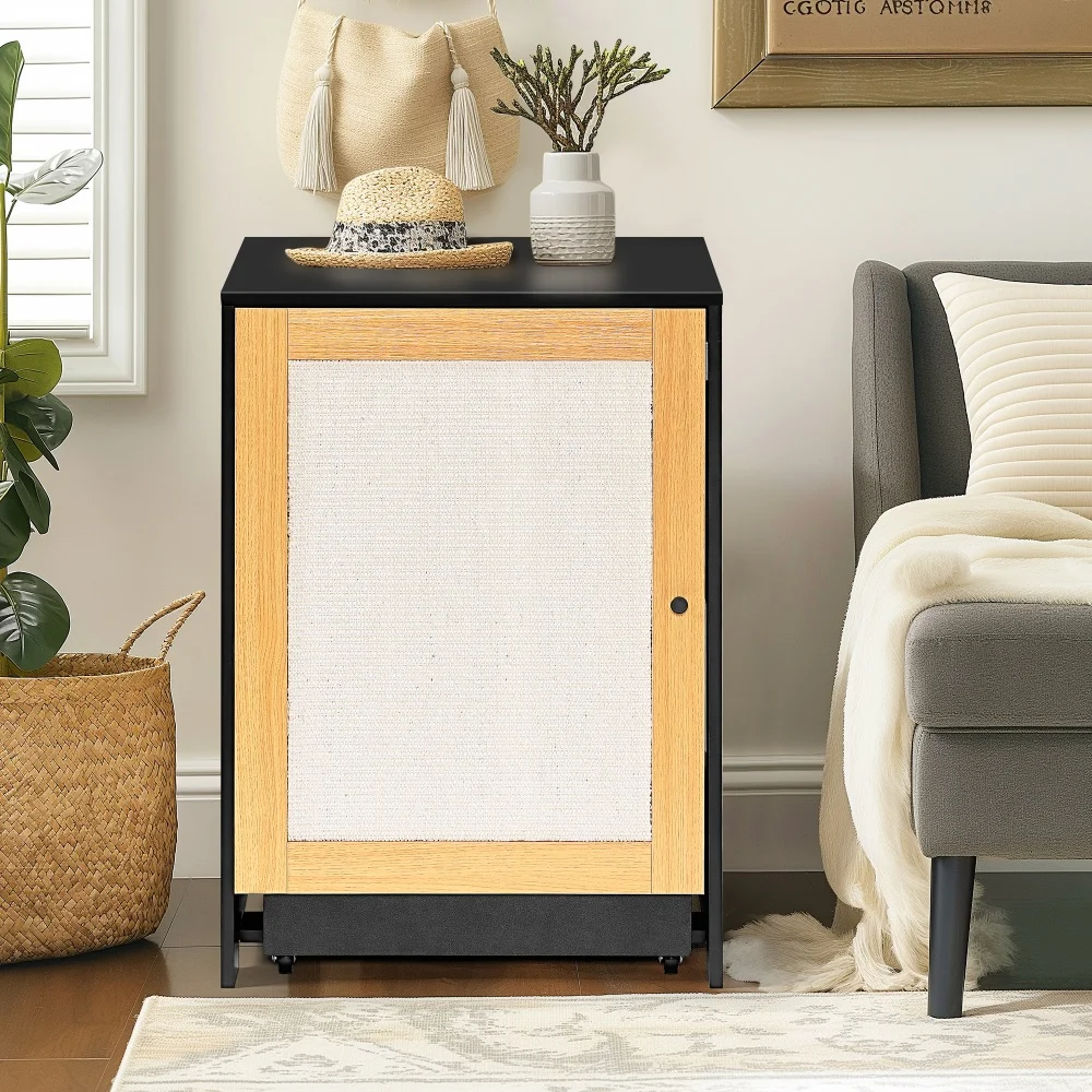 

Hidden Cat Litter Box Enclosure With Sisal Scratching Door Wheels Storage Shelf Multi-Functional Indoor Cat Cabinet Furniture