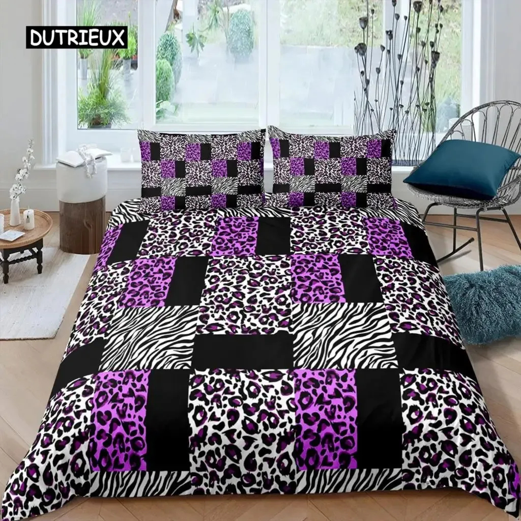 Leopard Print Duvet Cover Microfiber Red Rose Blossom Floral Bedding Set Brown Cheetah Safari Wildlife Animal King Bedding Set