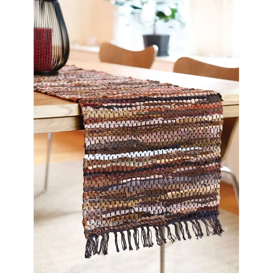 

by LT Tucson Leather Table Runner, 13 x 78 inches, Handwoven Recycled Leather and Soft Cotton, Brown