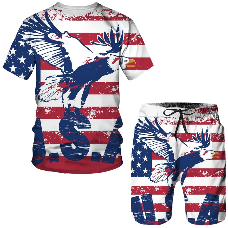 U.S.A/Israel National Emblem 2 Piece Sets Tracksuit Men's Oversized Clothes 2022 Summer Beach Style 3D Printed Men Suit Tshirt S