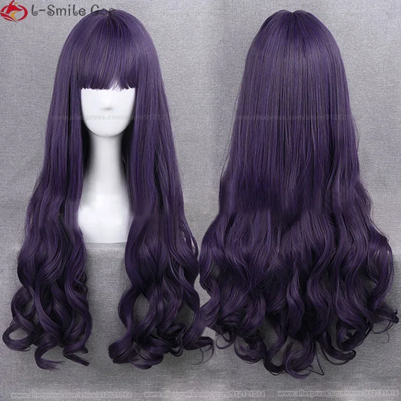 Tomoyo Daidouji Cosplay Wig Anime Card Captor Sakura Cosplay Dark Purple Cruly Hair Heat Resistant Party Wigs In Stock + Wig Cap