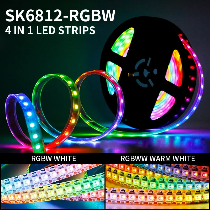 5V 12V addressable RGBW RGBWW 4 colors in 1 LED Strip SK6812 IC 60pixles/m SMD 5050 RGB White Lamp Tape flexible Lights bar