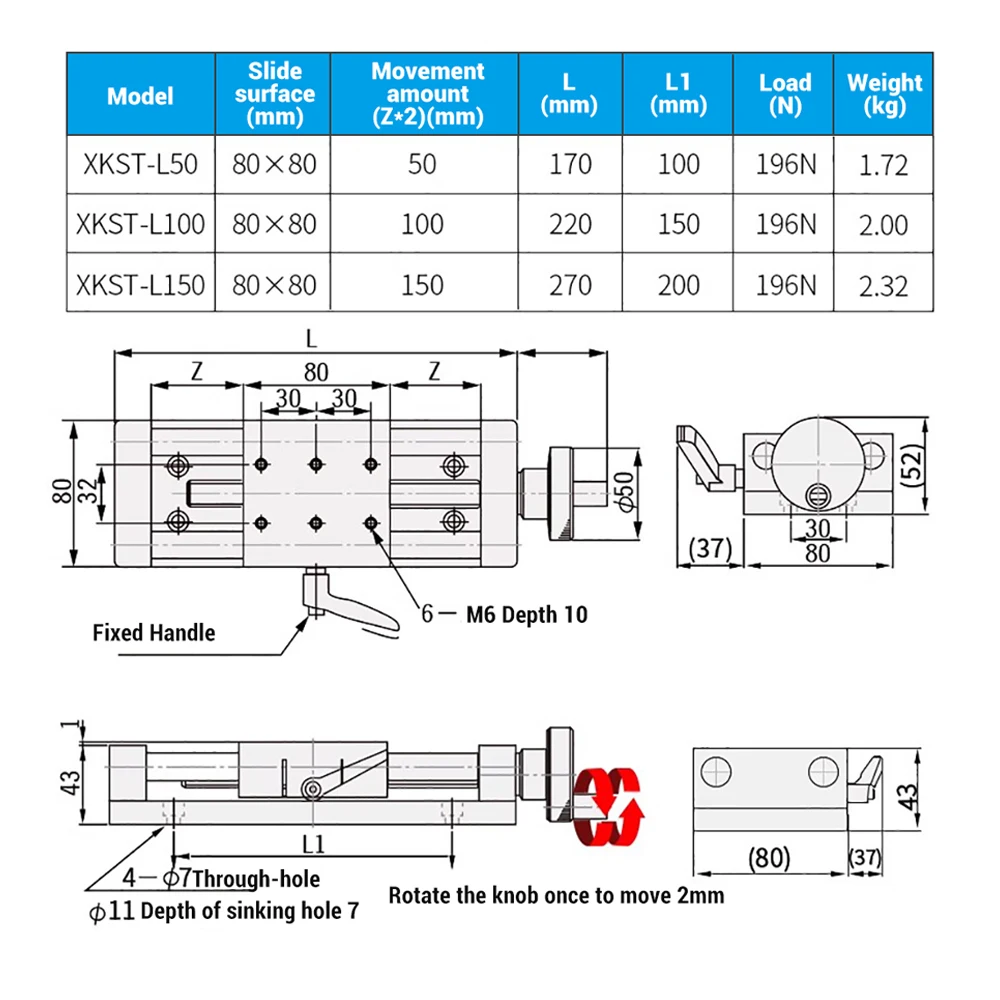 Imagem -05 - Xkst-alumínio Estágio Linear Manual T-tipo Screw Sliding Table Xaxis Zaxis Componente de Ajuste Simples