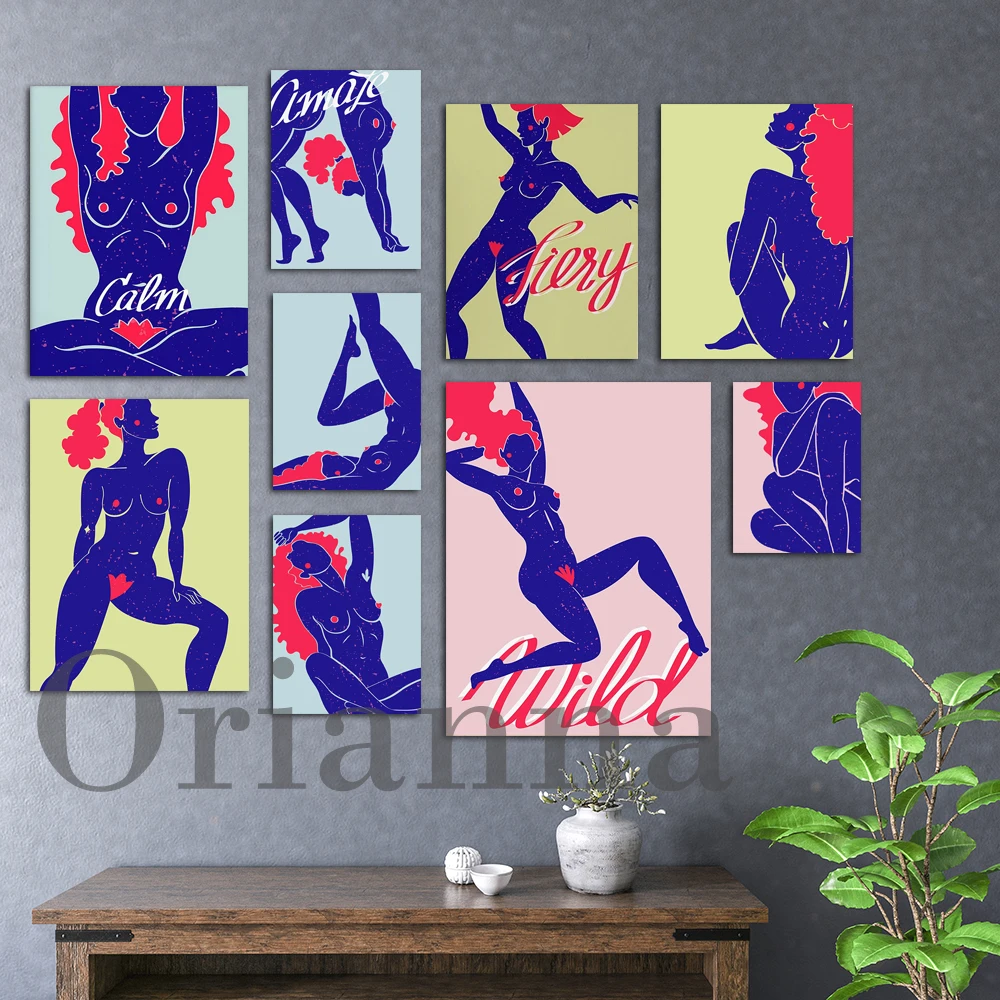 

Blue Red Nude Female Figure Fashion Contemporary Wall Art Posters Prints Home Bedroom Beauty Salon Art Room Decor Painting Gift