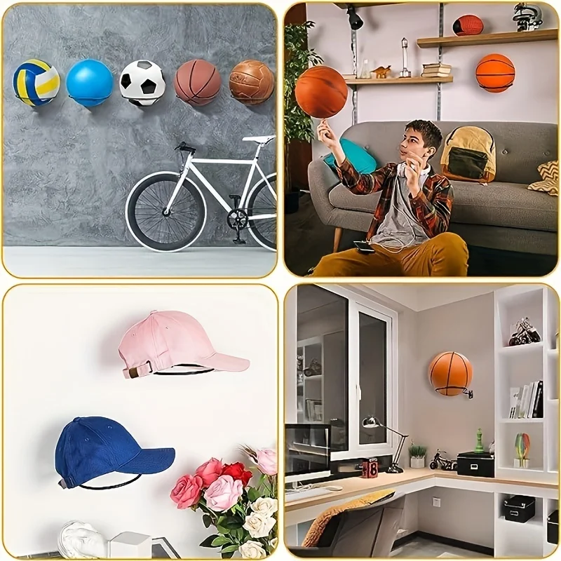 Black metal wall mounted sports ball display rack, basketball, football, volleyball, wall storage rack room decoration