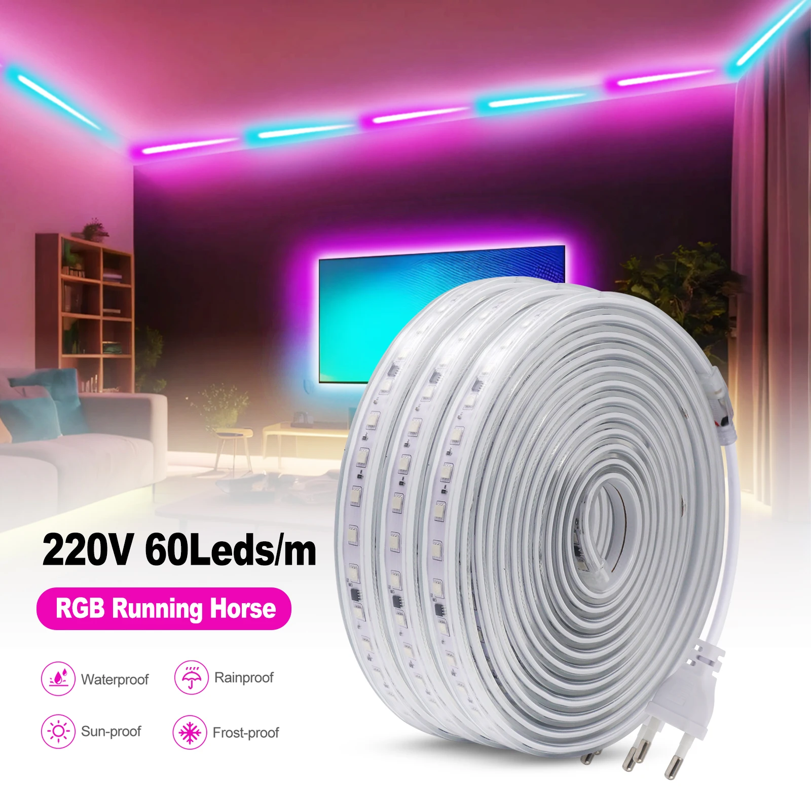 

Полноцветная светодиодная лента WS2811 220 В, гибкая светодиодная лента 5050 RGB для бега, 30/60 светодиодов, водонепроницаемая индивидуально Адресуемая