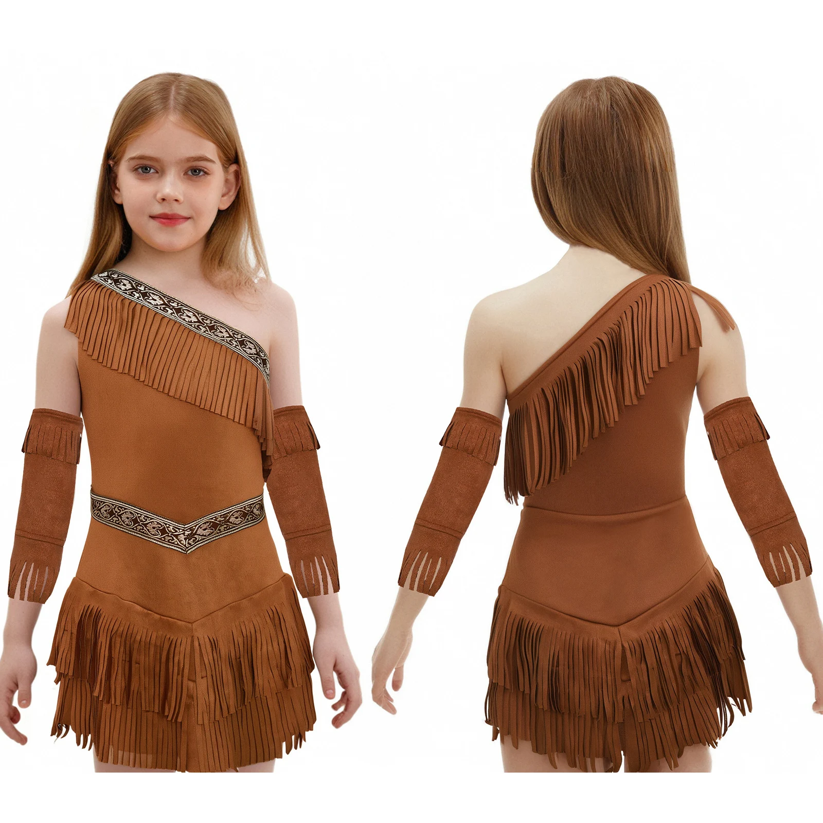 

Halloween Folkloric Western Cowgirl Cowgirl Cosplay Outfits Vintage Brown Tassel Hippie Dress Carnival Party Dress Up